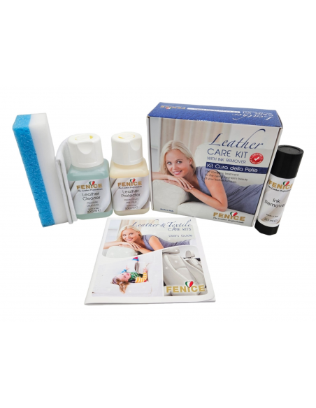 MINI KIT DE LIMPIEZA Y PROTECCIÓN DE CUERO CON QUITAMANCHAS DE TINTA