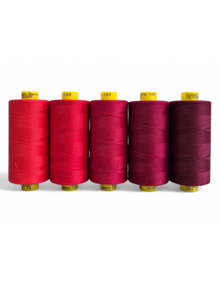 PACK 5 BOBINAS HILOS TONOS ROJOS-BURDEOS MARA 120 1000 MTS
