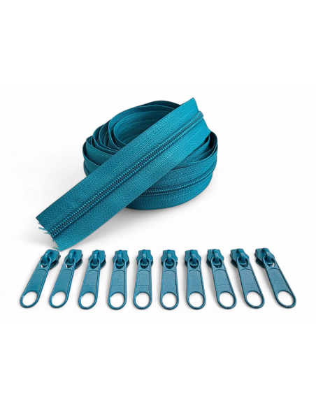 PACK 5 METROS CREMALLERA AZUL TURQUESA MAS 10 CURSORES AL TONO C/210