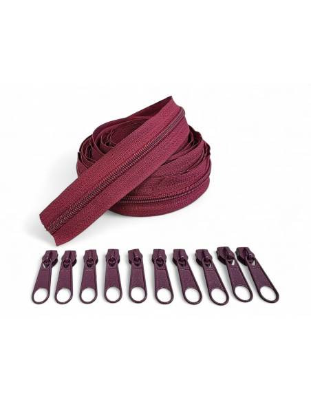 PACK 5 METROS CREMALLERA BURDEOS MAS 10 CURSORES AL TONO C/083