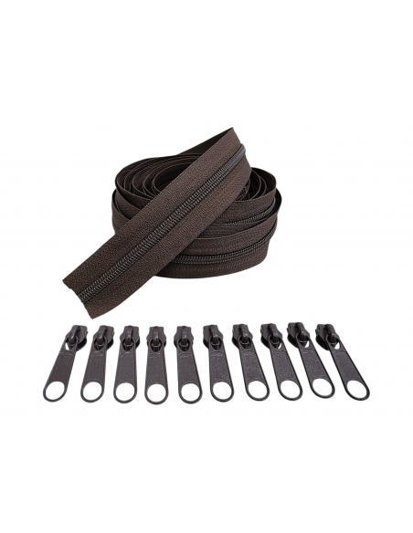 PACK 5 METROS CREMALLERA MARRÓN OSCURO MAS 10 CURSORES AL TONO C/030