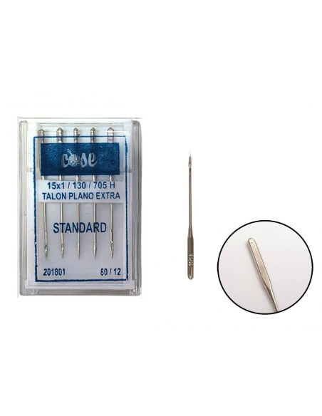 PAQUETE DE 5 AGUJAS MÁQUINA DOMÉSTICA TALÓN PLANO 80/12