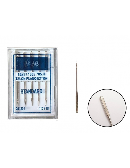 PAQUETE DE 5 AGUJAS MÁQUINA DOMÉSTICA TALÓN PLANO 110/18