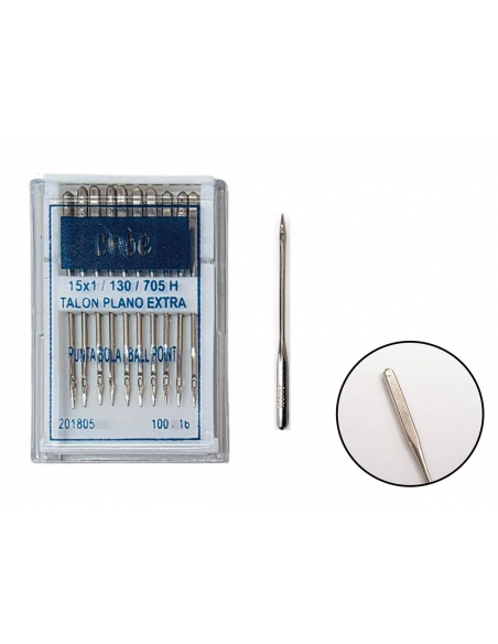 PAQUETE DE 10 AGUJAS TALÓN PLANO PUNTA DE BOLA 100/16