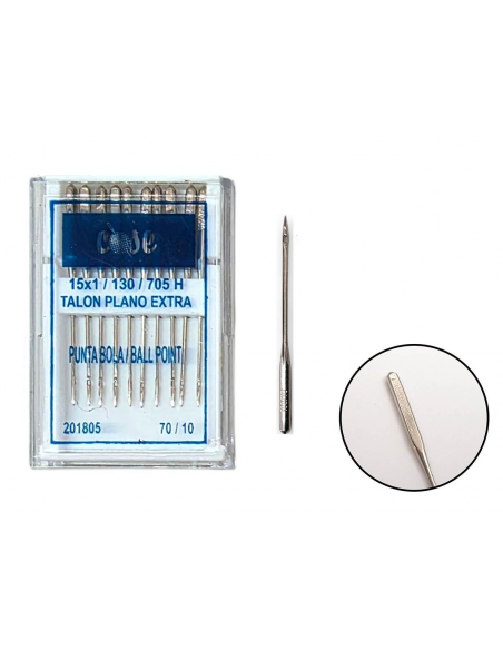PAQUETE DE 10 AGUJAS TALÓN PLANO PUNTA BOLA 70/10
