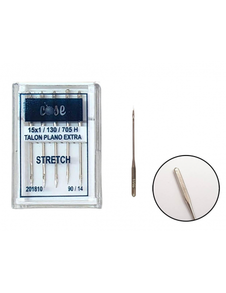 PAQUETE DE 5 AGUJAS TALÓN PLANO PARA TEJIDO ELÁSTICO O LYCRA 90/11