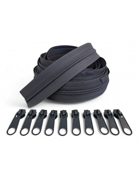 PACK 5 METROS CREMALLERA GRIS OSCURO MAS 10 CURSORES C/229