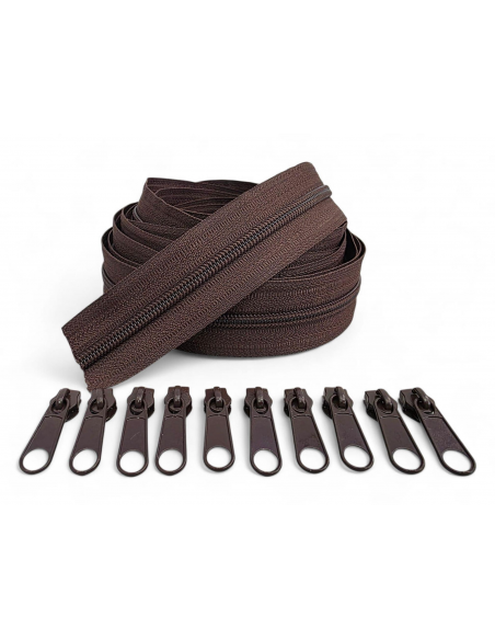 PACK 5 METROS CREMALLERA MARRÓN OSCURO MAS 10 CURSORES AL TONO C/028