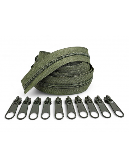 PACK 5 METROS CREMALLERA VERDE KAKI 10 CURSORES AL TONO C/196