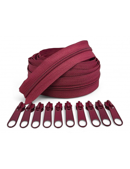 PACK 5 METROS CREMALLERA GRANATE MAS 10 CURSORES AL TONO C/079