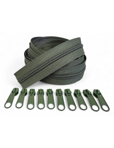 PACK 5 METROS CREMALLERA VERDE KAKI 10 CURSORES AL TONO...