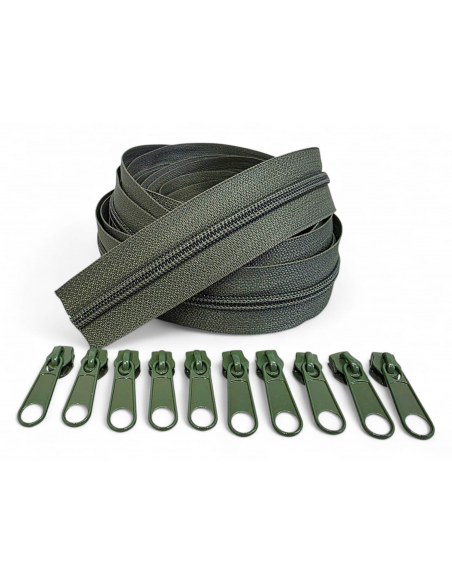 PACK 5 METROS CREMALLERA VERDE KAKI 10 CURSORES AL TONO C/168